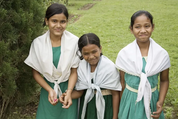 Framed Print : Three Muslim girls in green color school uniform Framed Print : Three Muslim girls in green color school uniform