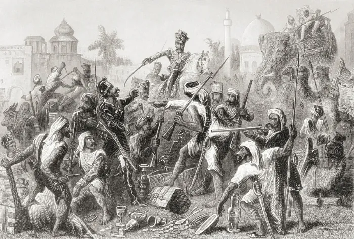 Framed Print : Mutinous Sepoy dividing spoils, India, Asia