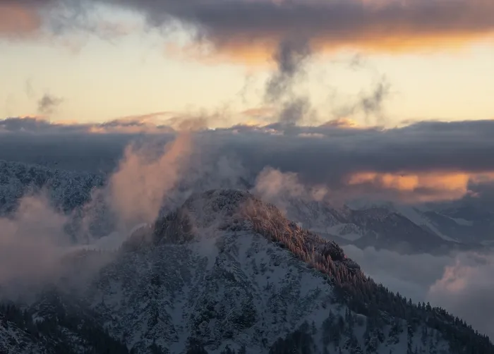 Framed Print : Mysterious mountains in fog at sunset Framed Print : Mysterious mountains in fog at sunset