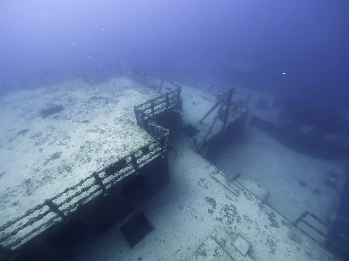 Framed Print : Mystical ambience of a large sunken ship on the quiet seabed Framed Print : Mystical ambience of a large sunken ship on the quiet seabed