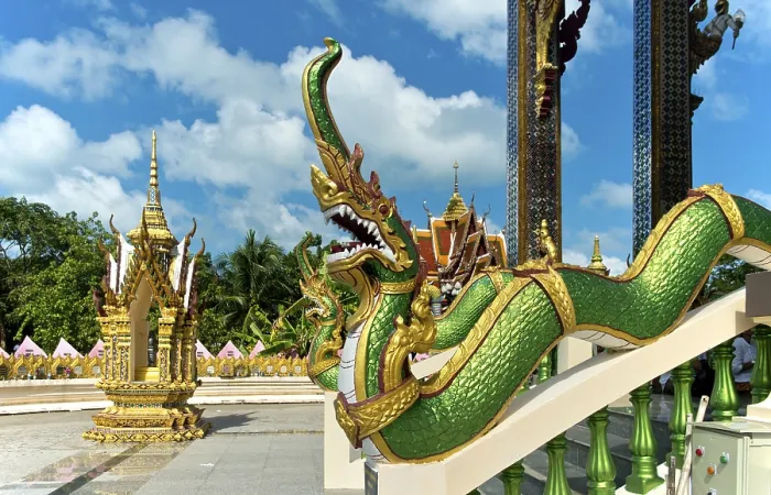 Framed Print : Mythological Naga snake on a banister Framed Print : Mythological Naga snake on a banister