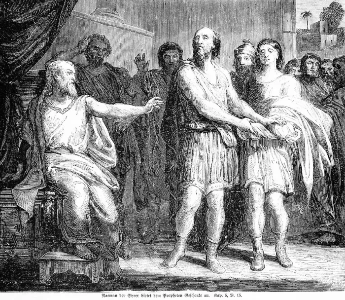 Framed Print : Naemen the Syrian offers gifts to the prophet