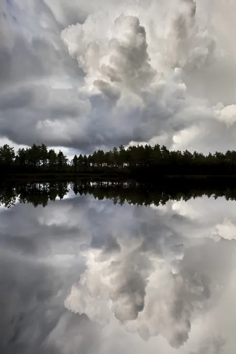Framed Print : Naeveretjaern Lake with dramatic clouds and mirroring