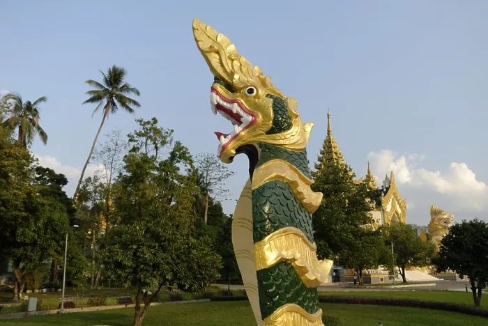 Framed Print : Naga at the Shwedagon Pagoda, Yangon, Myanmar