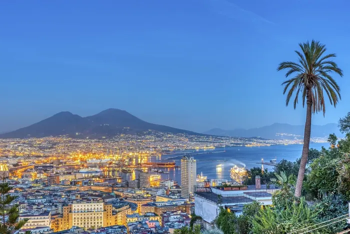 Framed Print : Naples in Italy with Vesuvius at dusk
