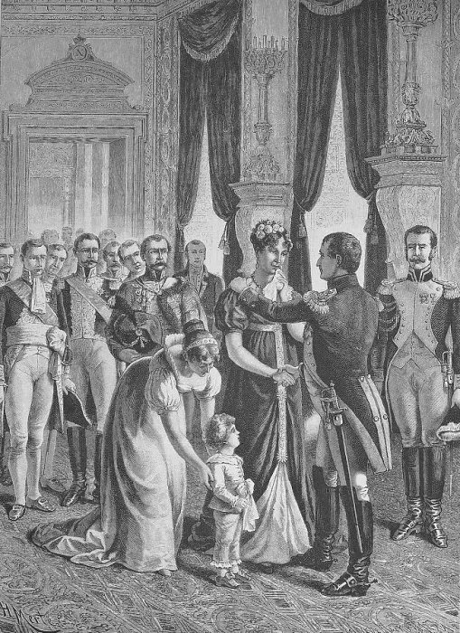 Framed Print : Napoleon bids farewell to his woman and child Framed Print : Napoleon bids farewell to his woman and child