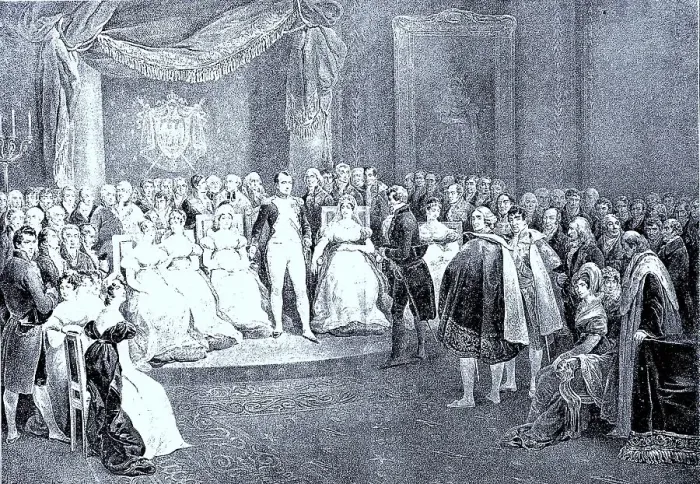 Framed Print : Napoleon and his court, a court is an extended royal household in a monarchy