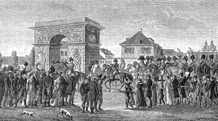 Framed Print : Napoleon invading with his troops in Dusseldorf