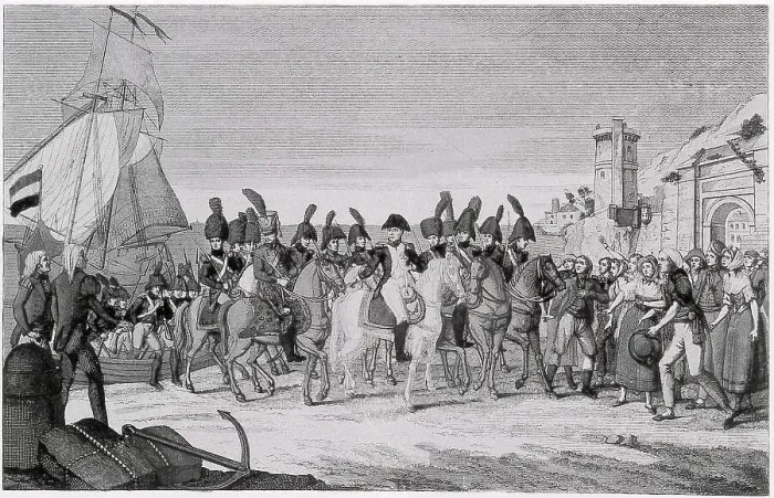 Framed Print : Napoleon's departure from Golfe-Juan Framed Print : Napoleon's departure from Golfe-Juan