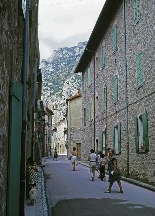 Framed Print : Narrow street in the village of Villefranche de Conflent, Pyrenees, France 1973
