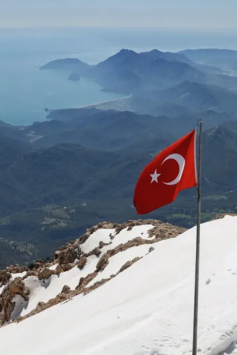 Framed Print : National flag on the mountain Tahtalı Dağı