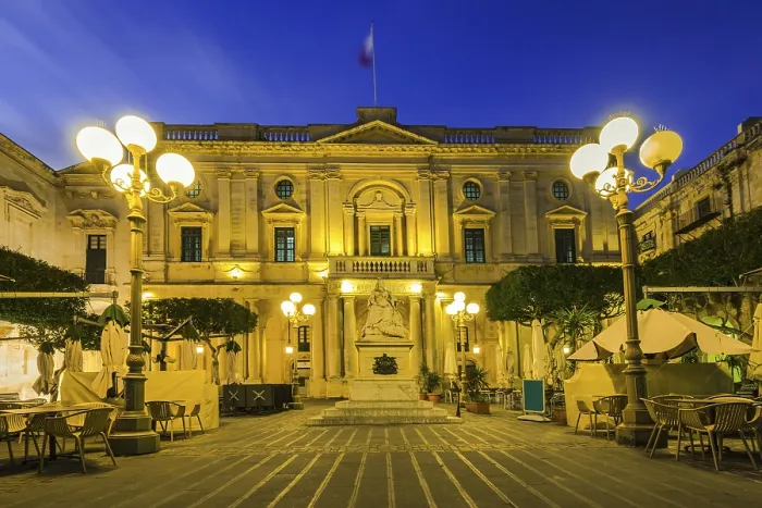 Framed Print : National Library of Malta, illuminated at evening Framed Print : National Library of Malta, illuminated at evening