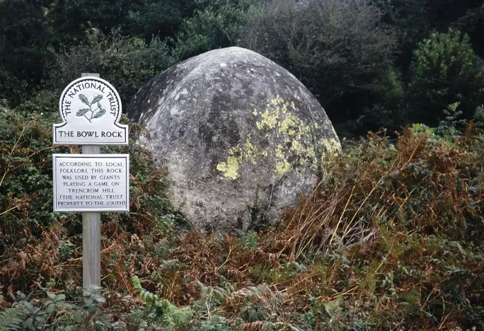 Framed Print : National trust sign at The Bowl Rock, St Ives, Cornwall, England, UK 1967