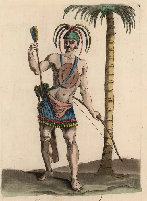 Framed Print : Native American of Florida wearing a colourful leather robe
