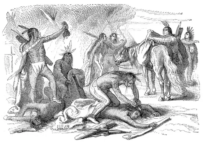 Framed Print : Native Americans scalping their enemy Framed Print : Native Americans scalping their enemy