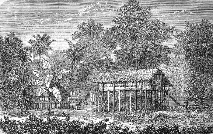 Framed Print : Native dwelling in Tahiti in 1880