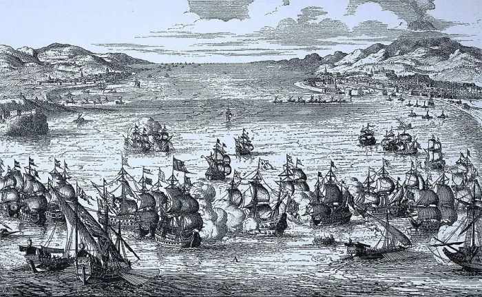 Framed Print : Naval battle between the Dutch and French navies at Syracuse on 22 April 1676