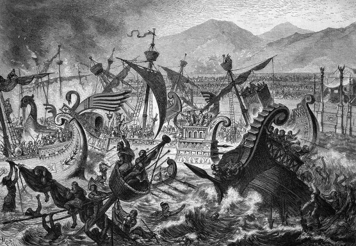 Framed Print : Naval battle, organized as an exhibition fight for the people of Rome by Emperor Claudius
