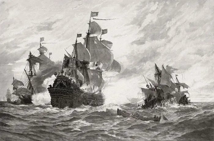 Framed Print : Naval battle, Wapen von Hamburg
