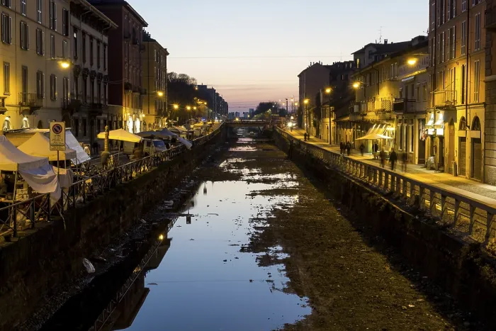 Framed Print : Navigli District Canal at night reflection scene in Milan