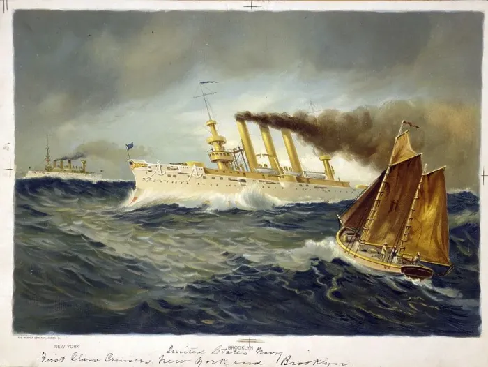 Framed Print : The US Navy armoured cruisers New York (left) Framed Print : The US Navy armoured cruisers New York (left)