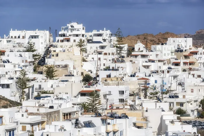 Framed Print : Naxos chora old town white colored village view