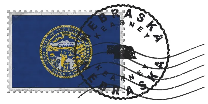 Framed Print : Nebraska Kearney Stamp with National Flag and Postmark Framed Print : Nebraska Kearney Stamp with National Flag and Postmark