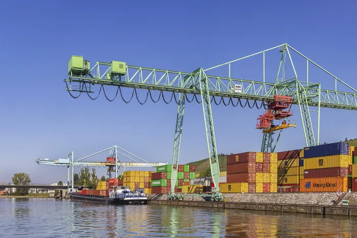 Framed Print : Neckar harbour Stuttgart with harbour crane