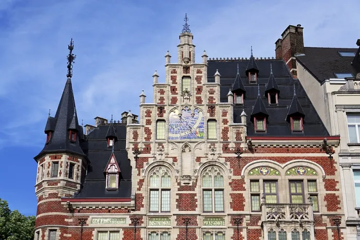 Framed Print : Neo-gothic corner building designed by Paul Saintenoy La Pharmacie Anglaise formerly known as Ch