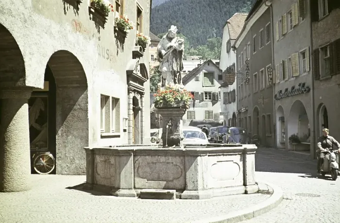 Framed Print : Nepomuk fountain and statue, Bludenz, Vorarlberg, Austria, Europe 1960 Nepomuk fountain built in 1730, statue of St John of Nepomuk, Europe