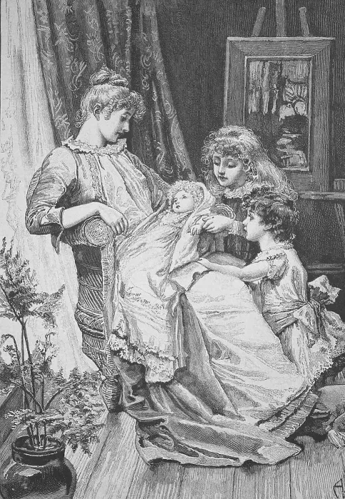 Framed Print : The Nesthaekchen, Mother with a newborn and two daughters in the flat