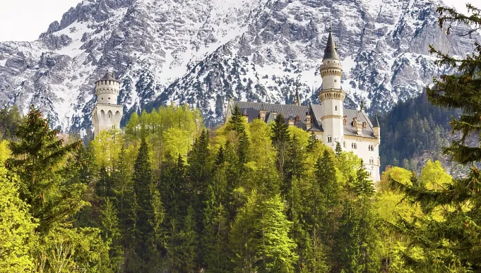 Framed Print : Neuschwanstein Castle, snowy mountains