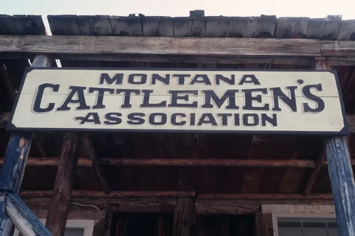 Framed Print : Nevada City historic ghost town, Montana, USA sign Montana Cattleman's Association sign 1976