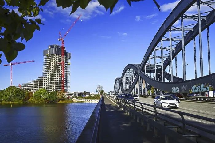 Framed Print : New Elbe Bridge and Elbtower construction project