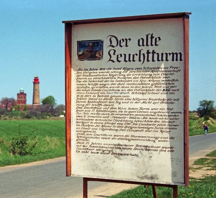Framed Print : New and old lighthouse, information board with handwritten change from GDR to FRG and indication of the date of change Framed Print : New and old lighthouse, information board with handwritten change from GDR to FRG and indication of the date of change