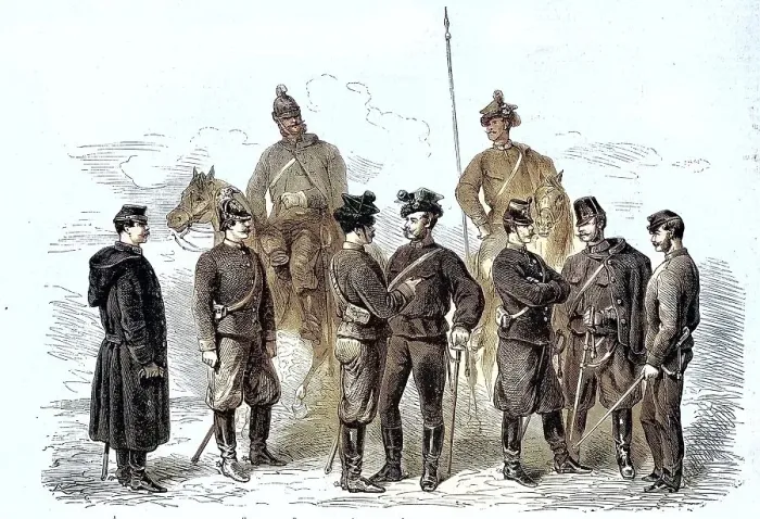 Framed Print : The New Uniforms of the Officers of the Cavalry of the Army of Austria in 1869