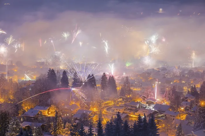 Framed Print : New Year's Eve fireworks, Oberstdorf