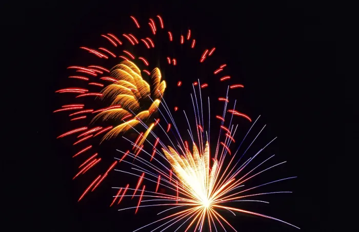 Framed Print : New Year's Eve fireworks, vivid fireworks in the night sky with golden
