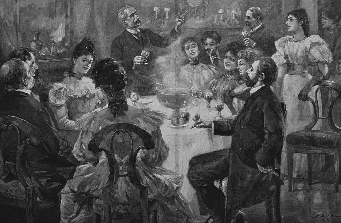 Framed Print : New Year's Eve Toast, woodcut, 1888