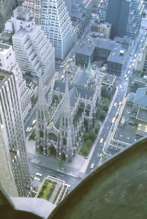 Framed Print : New York in 1966, Manhattan, view of St Patrick's Cathedral and 5th Avenue from the RCA Building