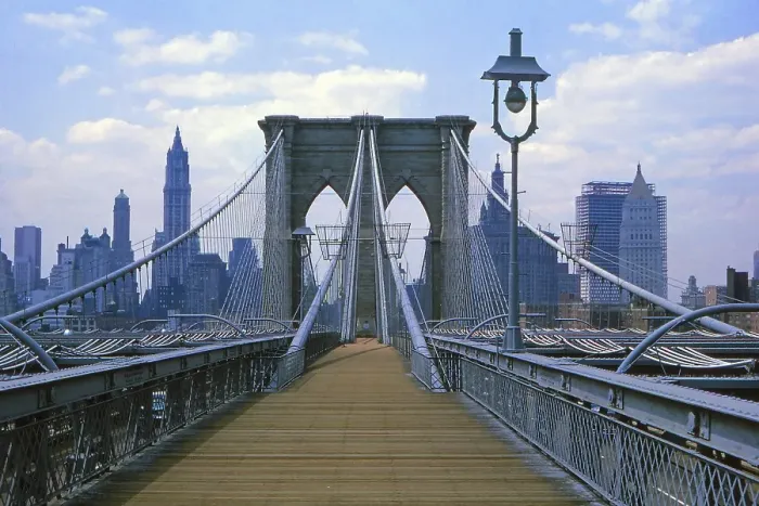 Framed Print : New York in 1966, view from the Brooklyn Bridge to the Woolworth Building and the New York Administrative Centre