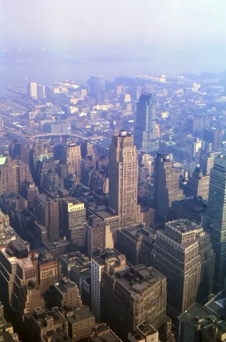 Framed Print : New York in 1966, view from the Empire State Building to the Hudson River with passenger ships United States and Queen Mary