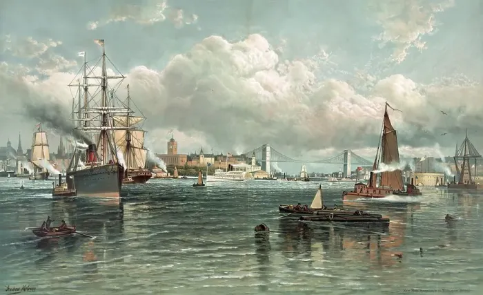 Framed Print : New York Harbor with the Brooklyn Bridge in the background