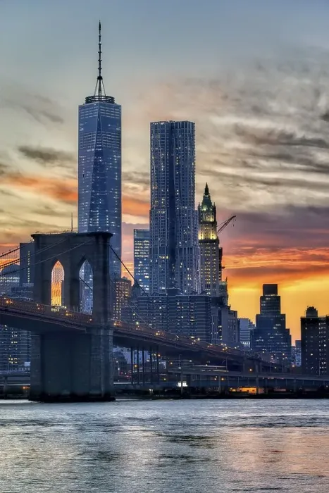Framed Print : New York. Manhattan. Panorama at sunset