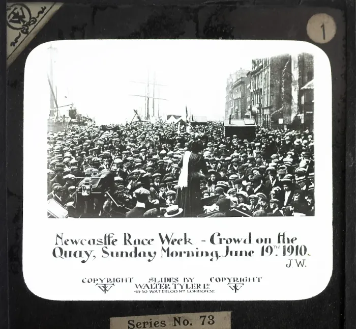 Framed Print : Newcastle Race Week, crowd on the quayside, Sunday morning, 19 June 1910 Walter Tyler Ltd Laterna Magica Slide