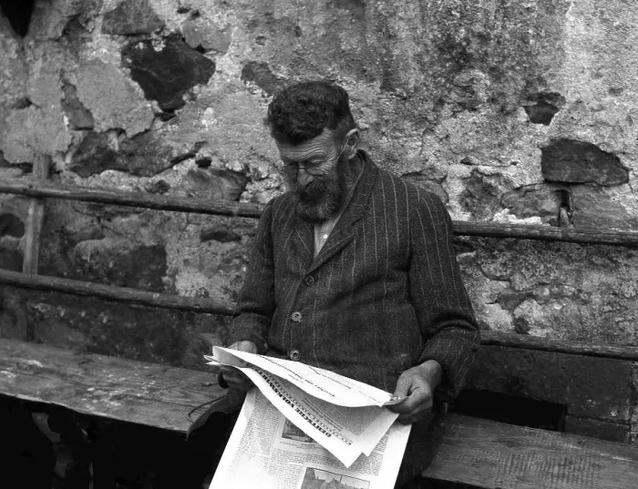 Framed Print : Newspaper reader, ca. 1955, Freiburg Framed Print : Newspaper reader, ca. 1955, Freiburg