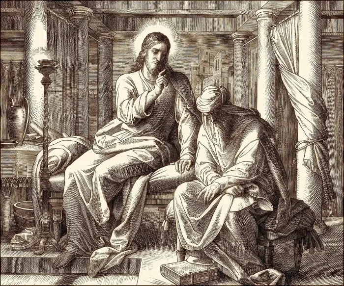 Framed Print : Nicodemus talking to Jesus, New Testament Framed Print : Nicodemus talking to Jesus, New Testament