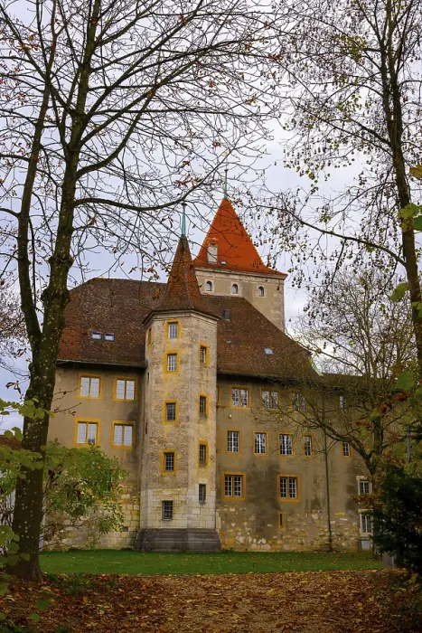 Framed Print : Nidau Castle with Bare Tree and Clouds in an Autumn Day in City of Nidau