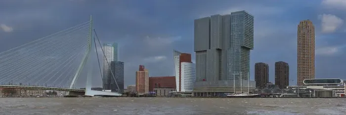 Framed Print : Nieuwe Maas with Erasmus Bridge and high-rise buildings
