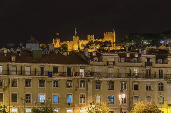 Framed Print : Night cityscape in Lisbon, Portugal